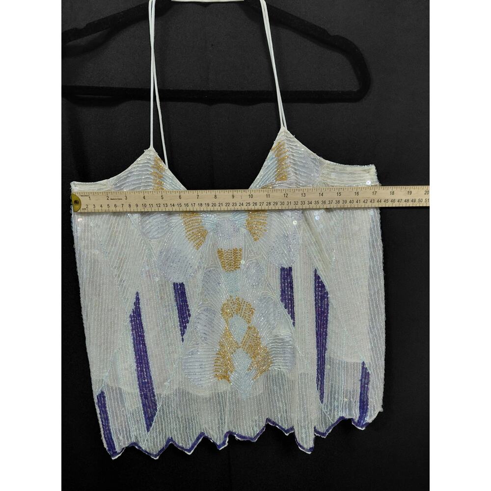 Free People Sequin Beaded Halter Top White Nylon Sleeveless Women Size L - Picture 8 of 8